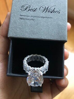 Large Statement Pave Pear Diamond (DQ CZ) 925 Sterling Silver Ring Fine Jewelry